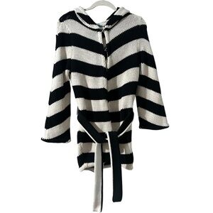 Alice + Olivia Black And White Striped Hooded Sweater Cotton Belt No Size Tag